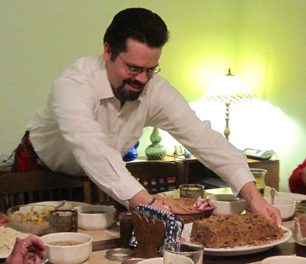 Kilt-clad Bugman, setting the haggis at the table. Not quite as "warm-reekin', rich" as a traditional haggis, but more easily stomached for some.